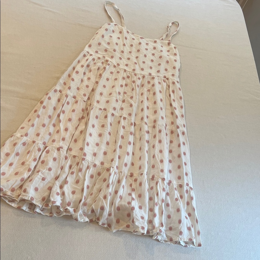 Cream Midi Sundress with Pink Polka Dots